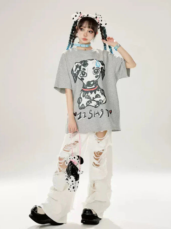 Dalmatiner T-Shirt mit Print, locker, Grau