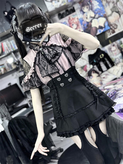 Shirt Sheer Ribbon Shoulder Lace