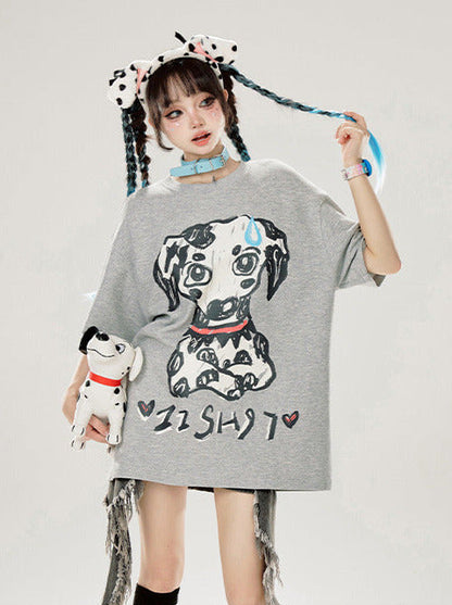 Dalmatiner T-Shirt mit Print, locker, Grau