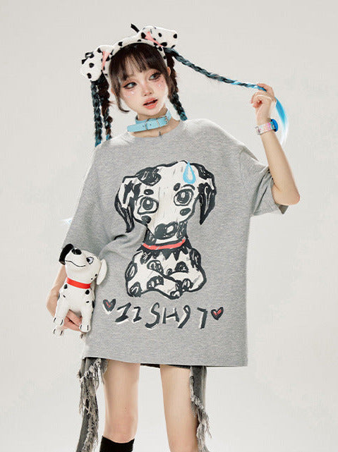 Dalmatiner T-Shirt mit Print, locker, Grau