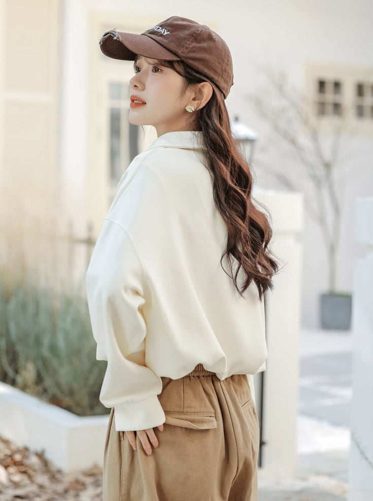 Pullover Zipper Sweatshirt College Style Lapel