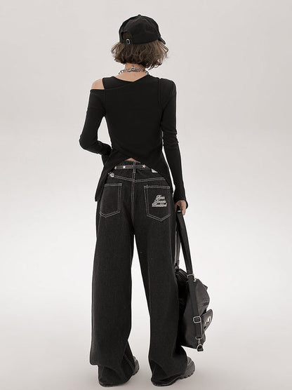 Ensemble de pièces longues asymétriques à épaules dénudées, style américain T, un et deux