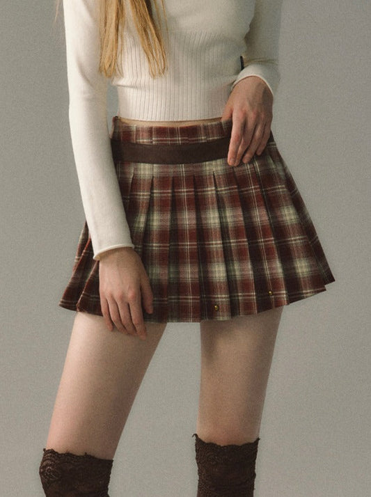 Dark Check Mode College Pleated Skirt