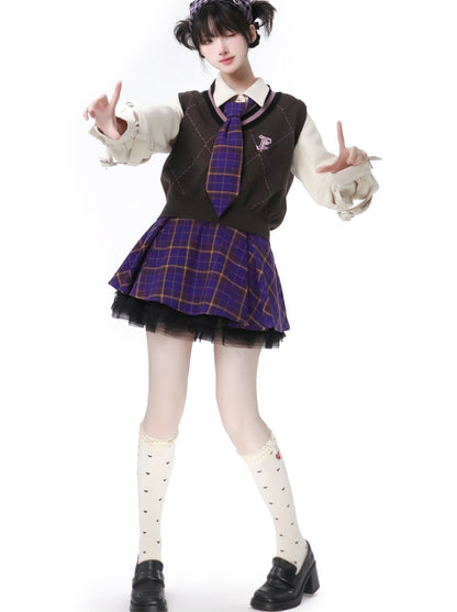 Multi -pocket Taro Purple Jacket Knit Best Skirt Suit