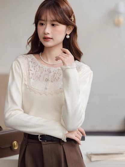 Style Neck Slim Top Fit French Lace Round