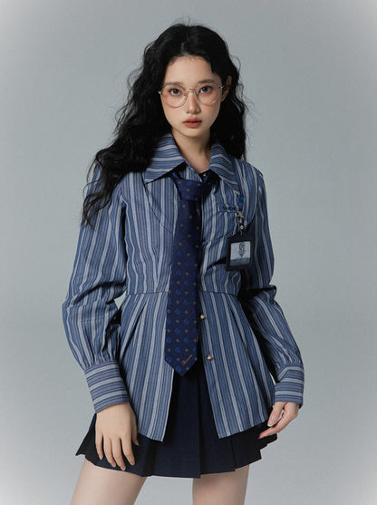 Collar Striped Faux Two-piece Polo Shirt