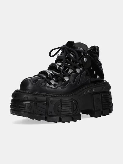Punk Retro Platform Shoes Lace-Up Dark Leather
