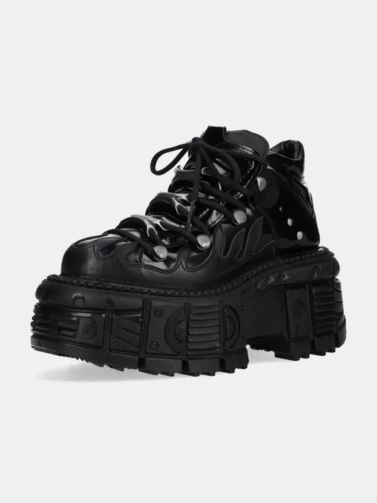 Punk Retro Platform Shoes Lace-Up Dark Leather