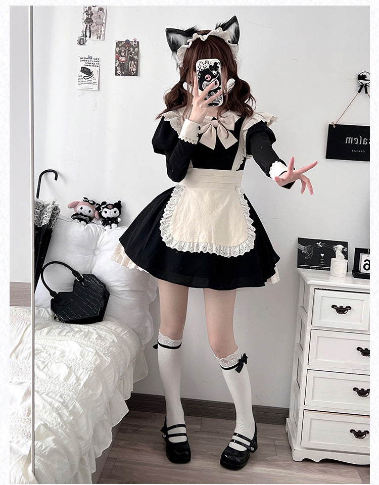 Maid Dress Lace Pleated