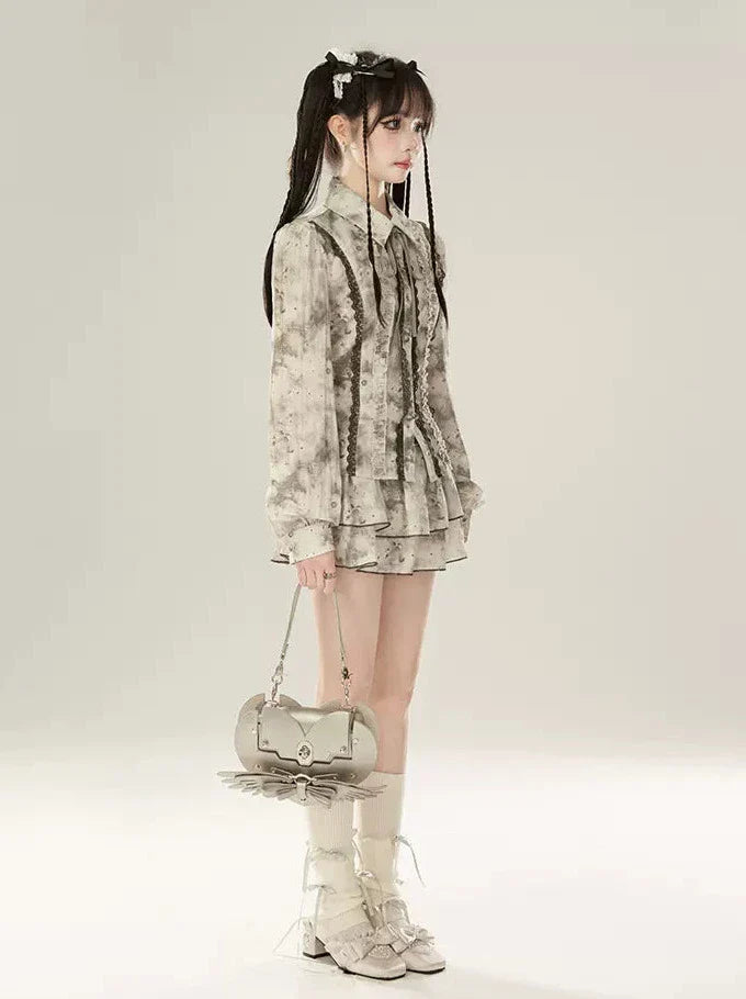 スーツのスプライスハイシャツ、インク汚れウエストレーススカート、かなり