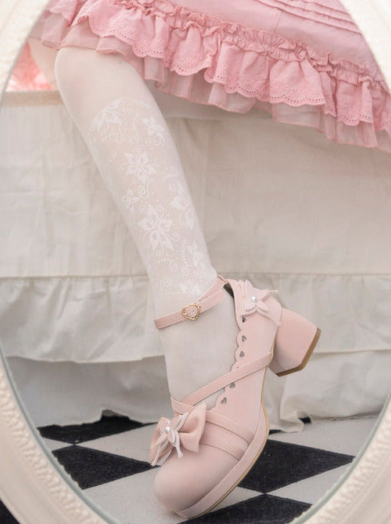 Shoes Mid Round Elegant Lolita Toe Heel Ribbon Sweet