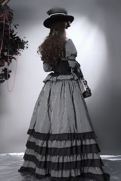 shirt gusset-sleeved + Reservations skirt striped corset Dark
