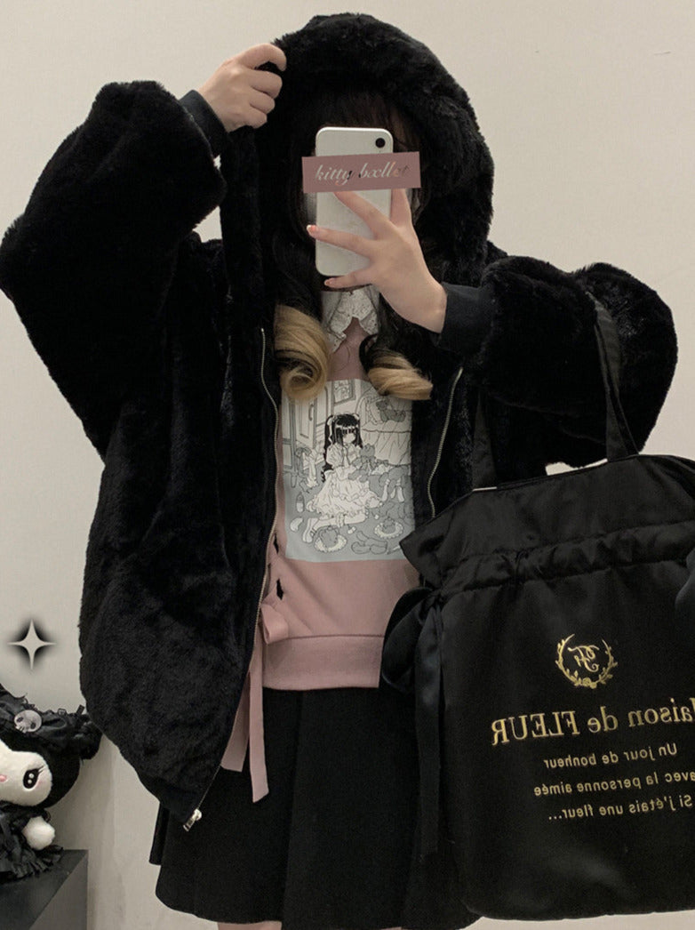 Manteau en fourrure pelucheuse à capuche
