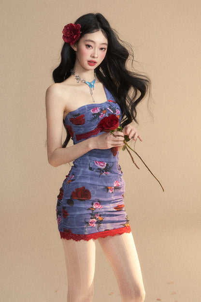 Tight Dress Flower Retro Elegance