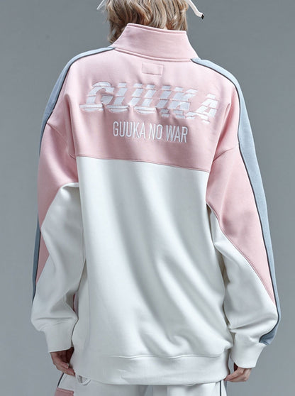 Collar Bicolor Splice Stand Top Pink