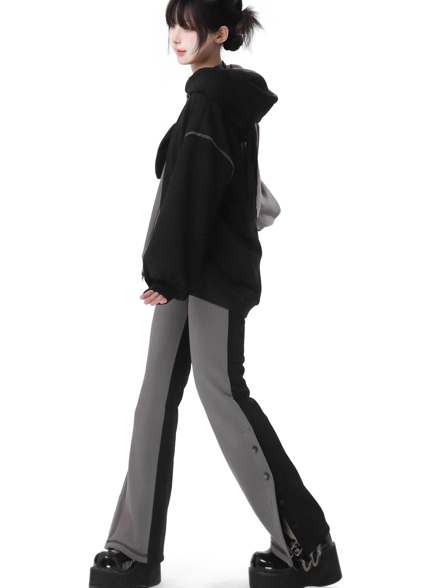 Rabbit Ear Contrast Zip Parker Pants Skirt