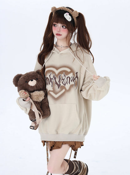 Sweat à capuche surdimensionné avec lettres « Love American »