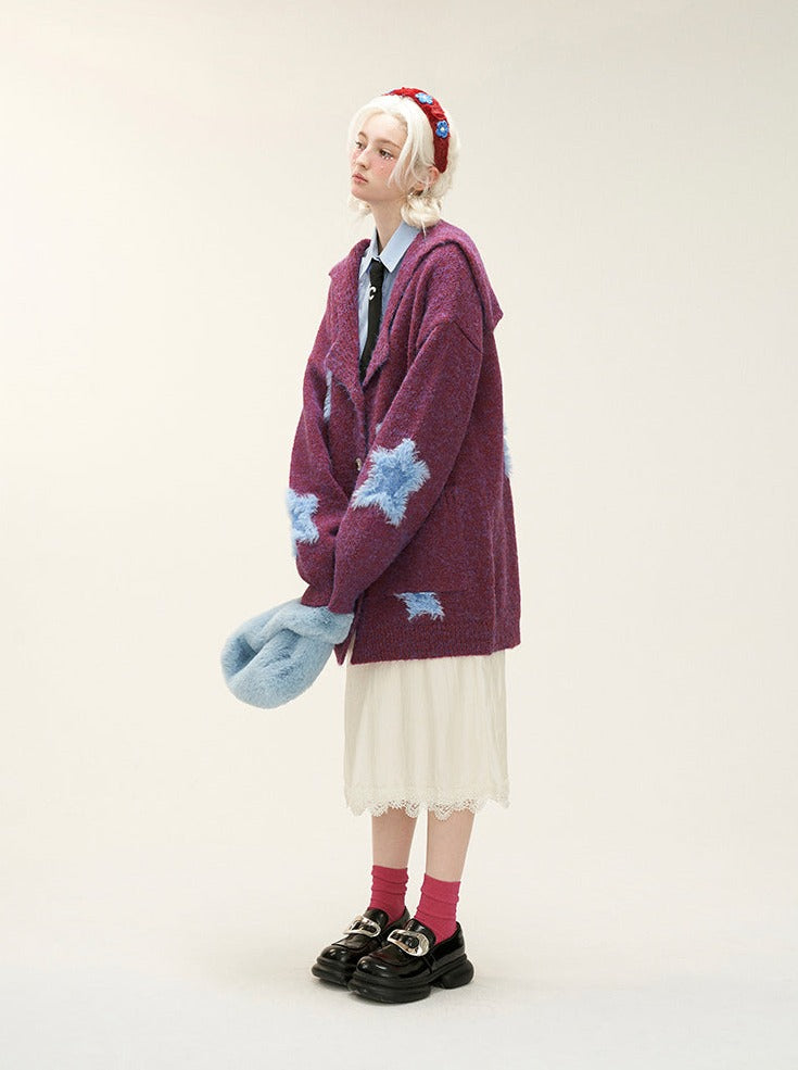 Dark Cardigan Knit Color Star Loose Fur