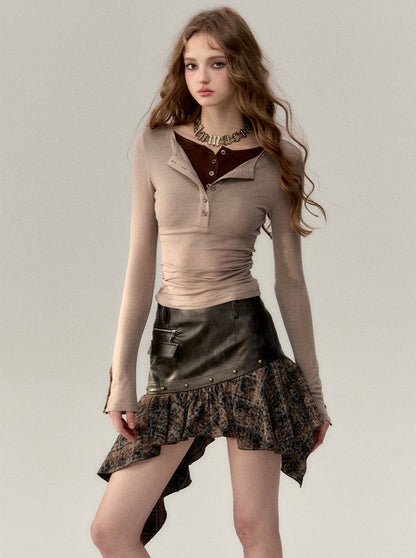 Asymmetrical Leather Retro Skirt
