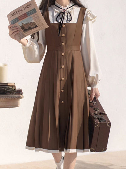 College Dress Shirt Pleated Suspender + Retro Ribbon Accessories Stand Ruffle Collar