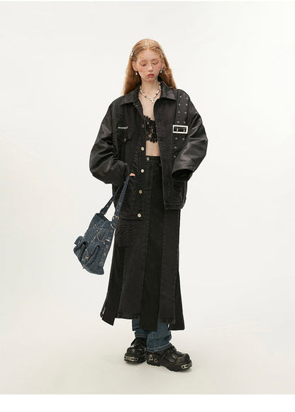 Veste en denim à bretelles en cuir