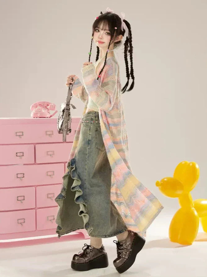 Skirt Slit Denim Frill Design