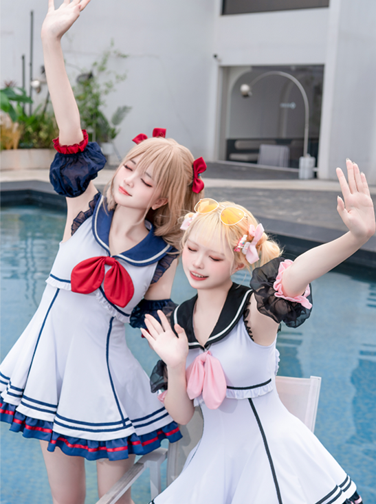Robe Maillot de Bain Marin Volants Lolita Marine