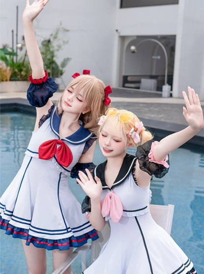 Robe Maillot de Bain Marin Volants Lolita Marine