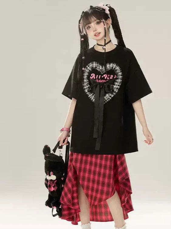 A-Line Irregular Skirt Design Check Retro