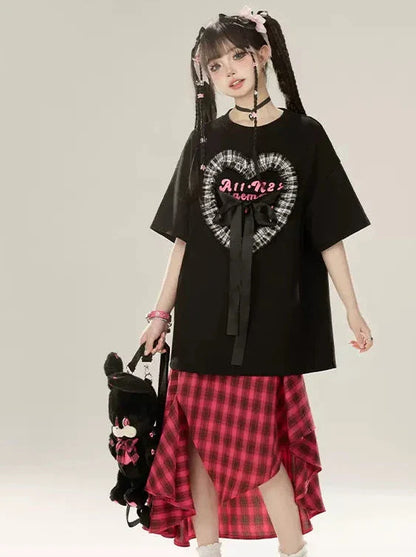 A-Line Irregular Skirt Design Check Retro