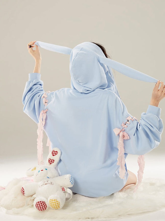 Sweet Pink Zip-Up Blue Hoodie Milk Ribbon
