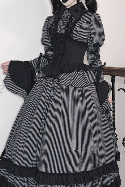 shirt gusset-sleeved + Reservations skirt striped corset Dark
