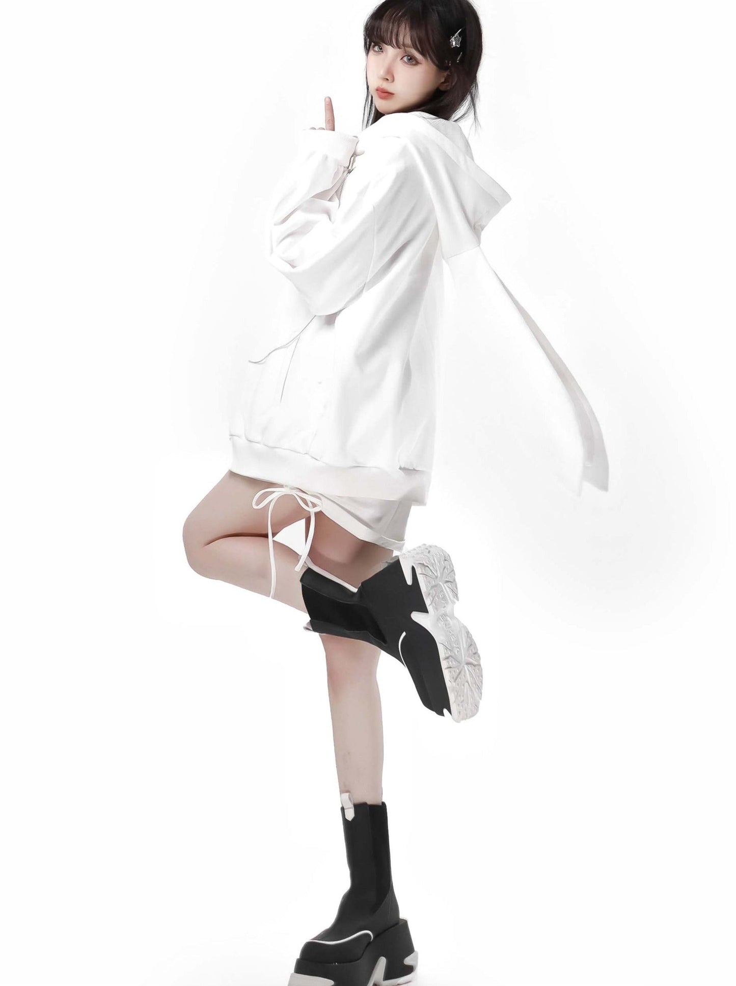 Spider Chain Slim Strap Hoodie Web Rabbit Ear