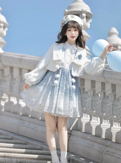 Robe courte en fourrure chinoise bleue Ice