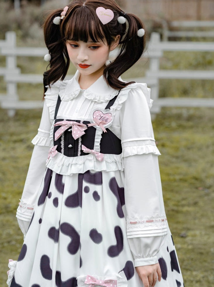 Suspender Cow Blouse Skirt Fur + Coat