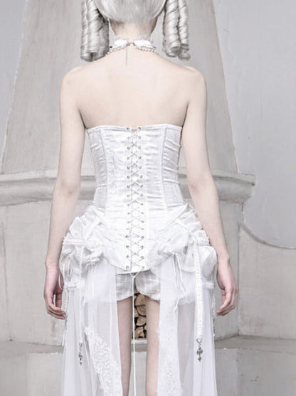 Straps Fishbone Dark Gothic White Corset Bustier Sleeping Alice