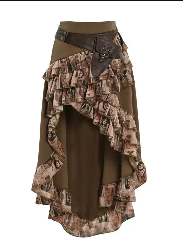 Sac à volants, jupe traînante en PU, taille steampunk, style antique rétro