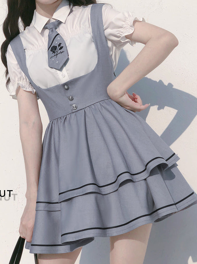 Ensemble jupe bouffante tutu chemise Berry + Tie Cake chemise à manches sauvages manches longues bretelles