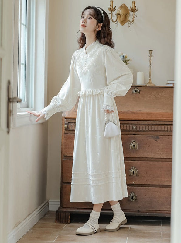Ruffle Garden Dress Cardigan Flared Milk + Long