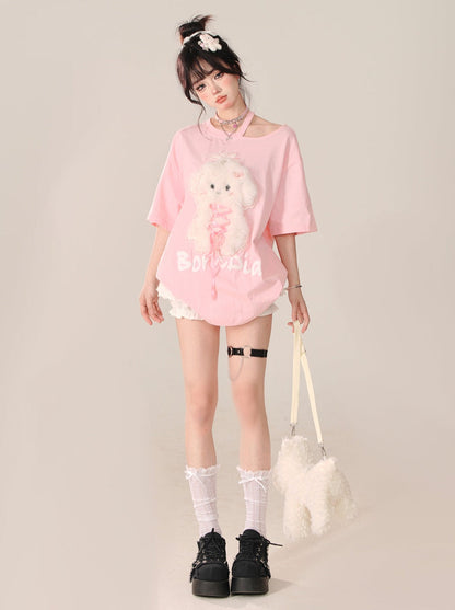 Süßes Pinky Loose Rabbit Top Far