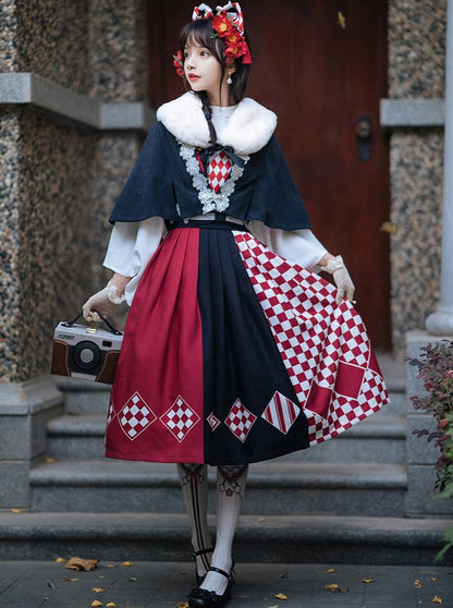 trumpet fur blouse cape + China accessories tassel scarf jumper skirt
