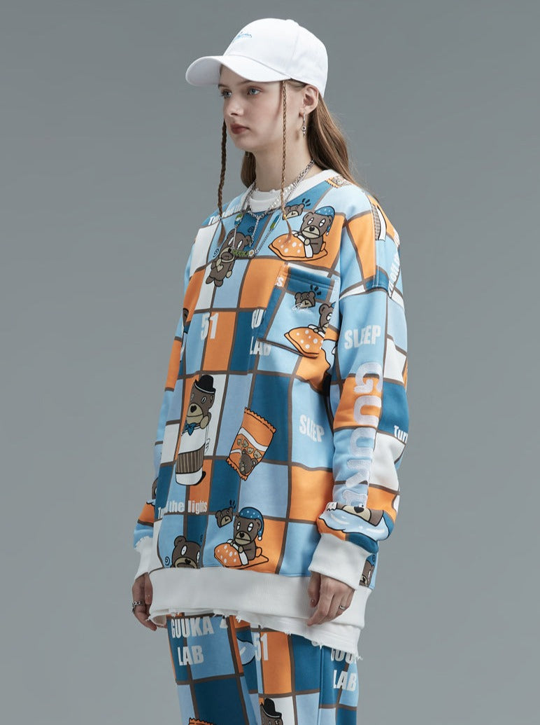 Bear Hop Hip Plus Print Sweatshirt Velvet