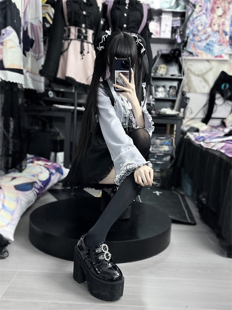 Lace Buckle Ruffle Shirt China Sleeve Bell