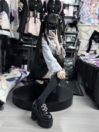 Lace Buckle Ruffle Shirt China Sleeve Bell