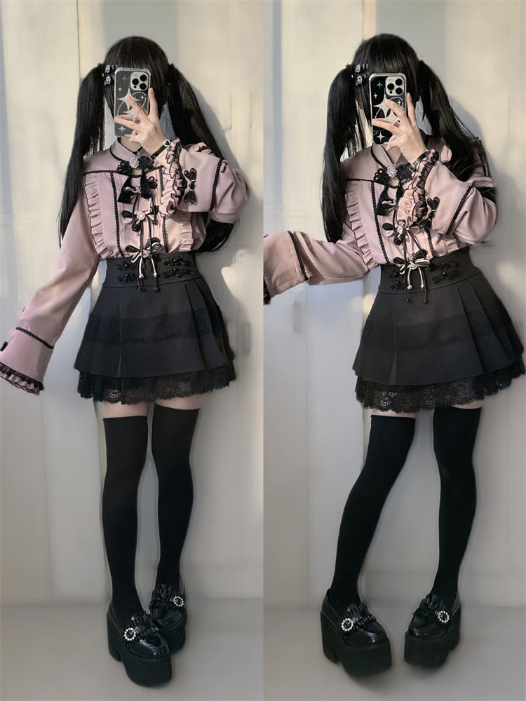 Lace Buckle Ruffle Shirt China Sleeve Bell