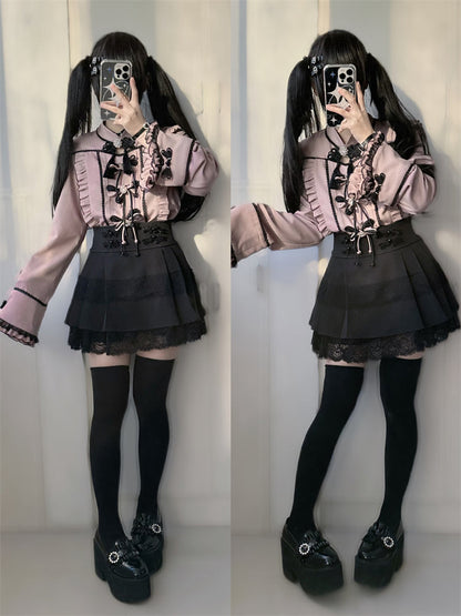 Lace Buckle Ruffle Shirt China Sleeve Bell