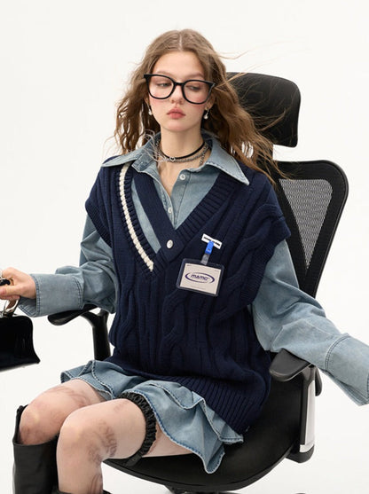 Gilet asymétrique à col en V pour collège