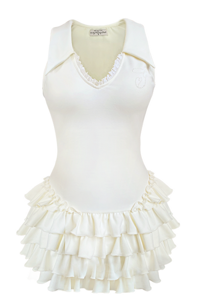 Slim Cake Dress Fit Sleeveless Chic Ruffle V-Neck