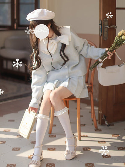 Jupe à col ruban Lolita menthe, veste plissée verte rétro