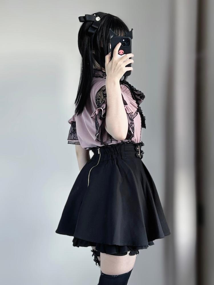 Shirt Sheer Ribbon Shoulder Lace